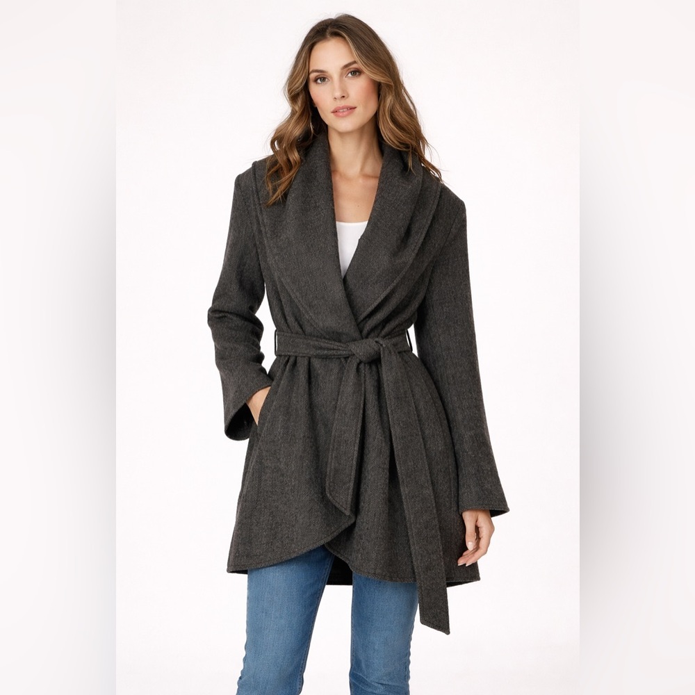 G.E.T. | Wool Blend Wrap Coat Brown Gray Size XS Winter Cozy Fall‎